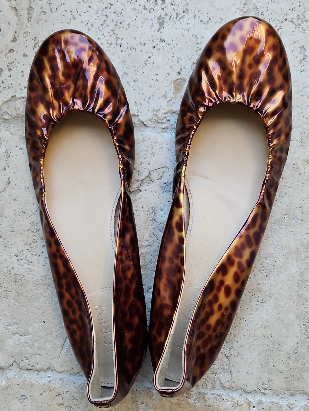 J. Crew Cece Tortoise Shell Leather Print Ballerina Flats - Brown Size 9 1/2 - Picture 2 of 5